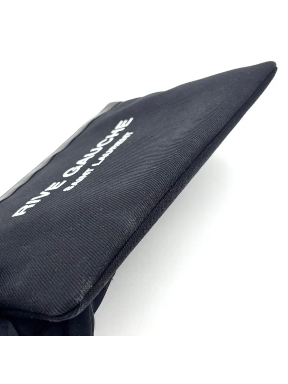 Saint Laurent Paris Rive Gauche Leather Canvas Black Clutch Silver - Picture 7 of 15
